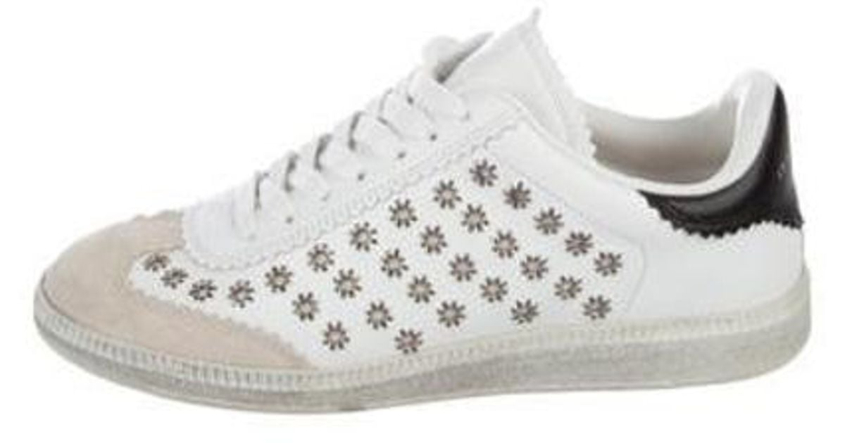 in Lyst Isabel Eyelets White Studded Metallic Marant Sneakers LRS3Ajqc54