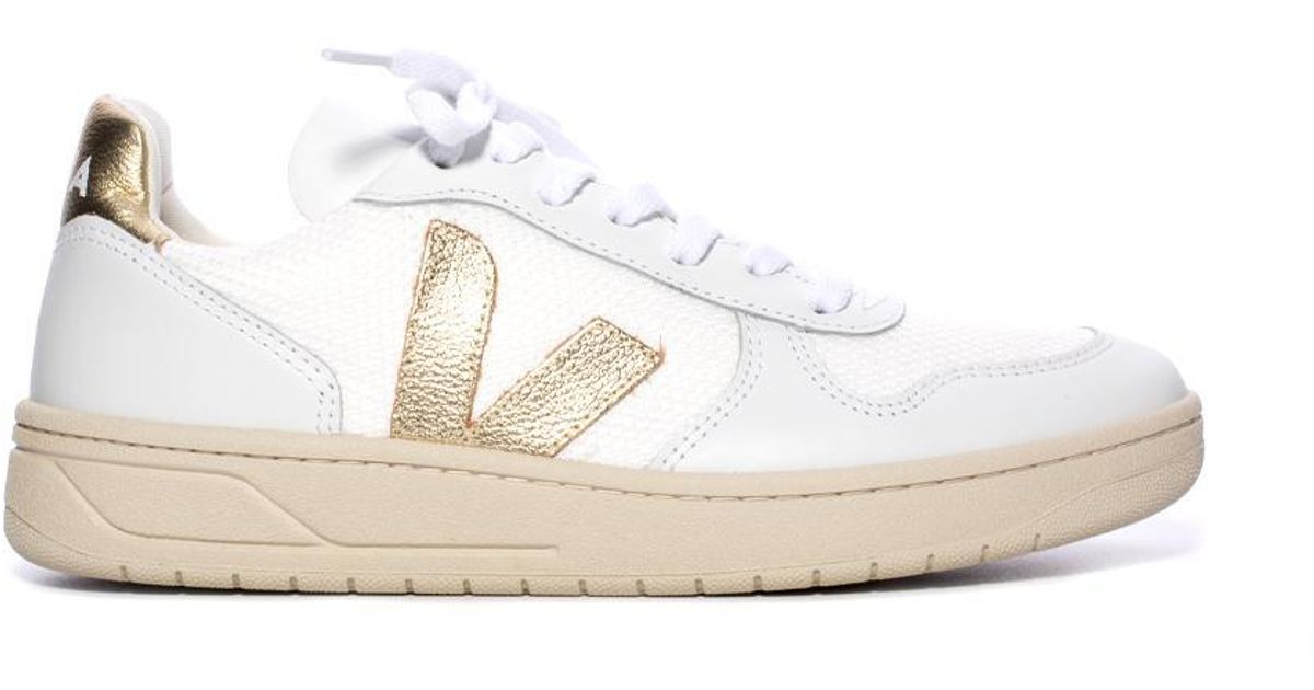 Veja V-10 Sneaker Mesh White And Gold in White - Lyst
