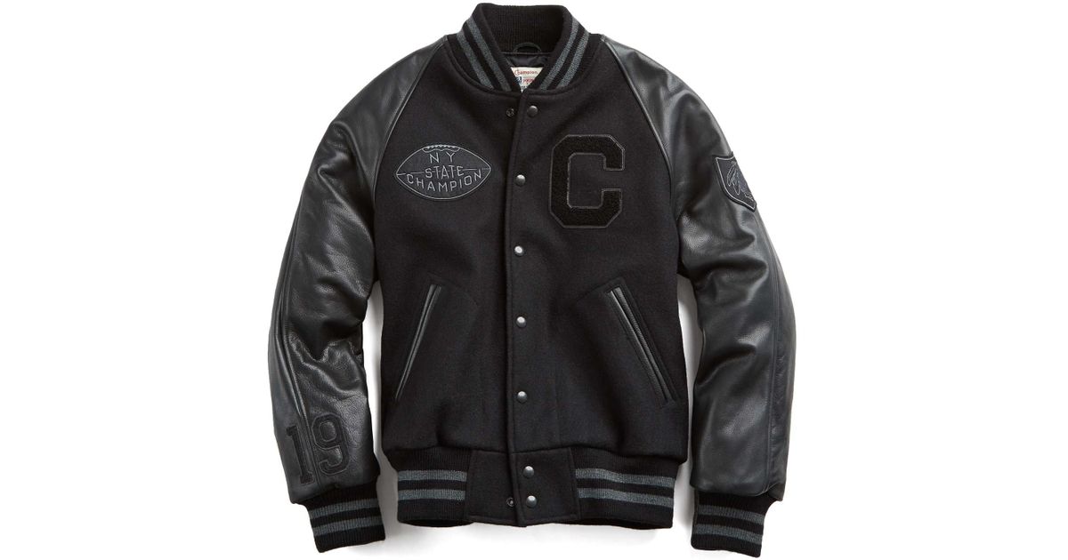 Lyst Todd Snyder Wool Varsity Jacket With Leather Sleeves In Black Lyst Todd Snyder Wool Varsity Jacket With Leather Sleeves In Black For Men