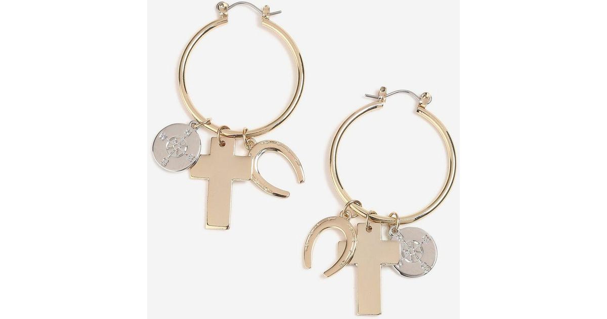 Lyst Top Cross Charm Hoop Earrings In Metallic
