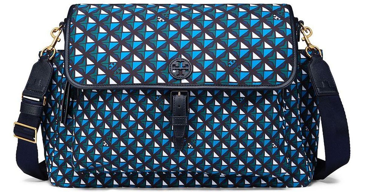 Lyst Tory Burch Scout Nylon Printed Messenger Baby Bag In Blue