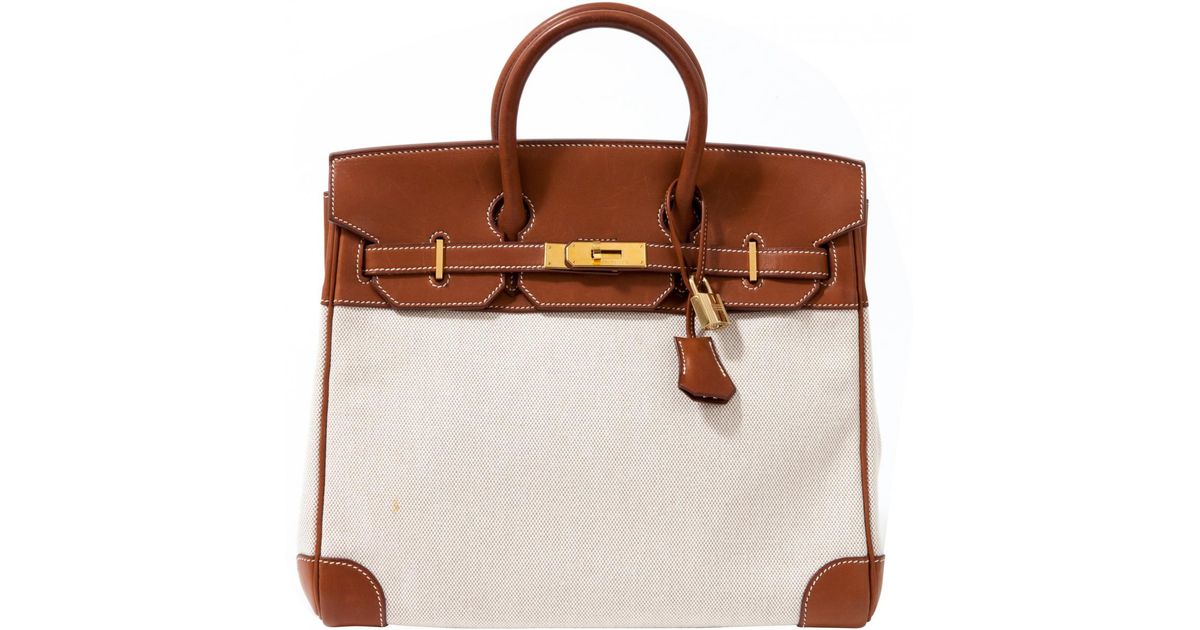 Hermès Natural Pre Owned Vintage Birkin 35 Beige Cloth Handbag Lyst