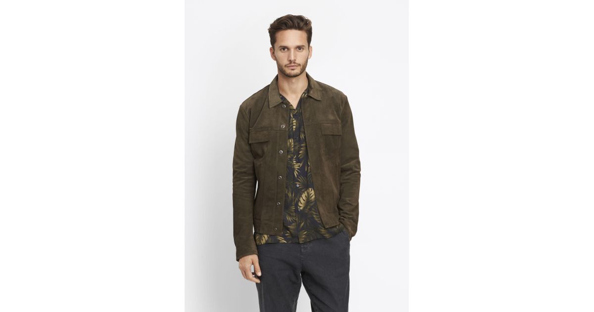 Vince Suede Trucker Jacket in Green for Men | Lyst