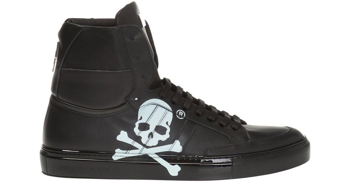 Philipp Plein Leather High-top Sneakers With Skull Motif in Black White ...