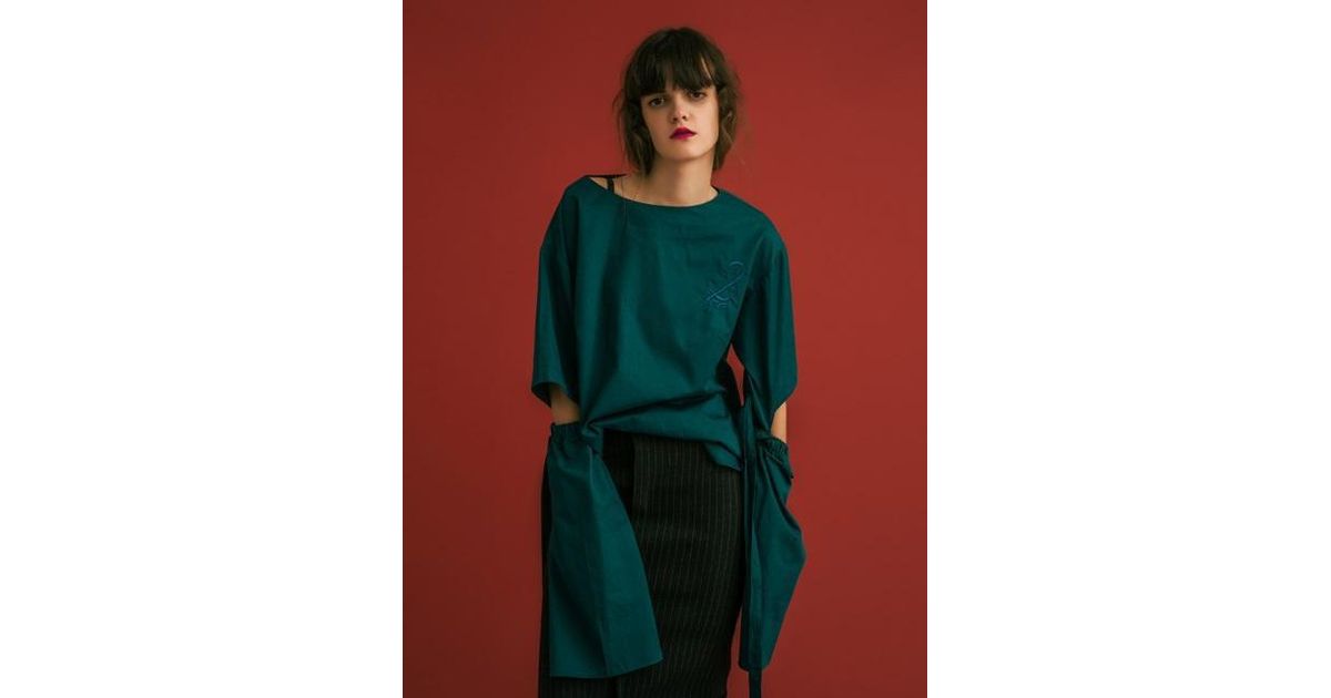 lyst w concept banding ribbon boxy blouse blue green lyst w concept banding ribbon boxy blouse blue green