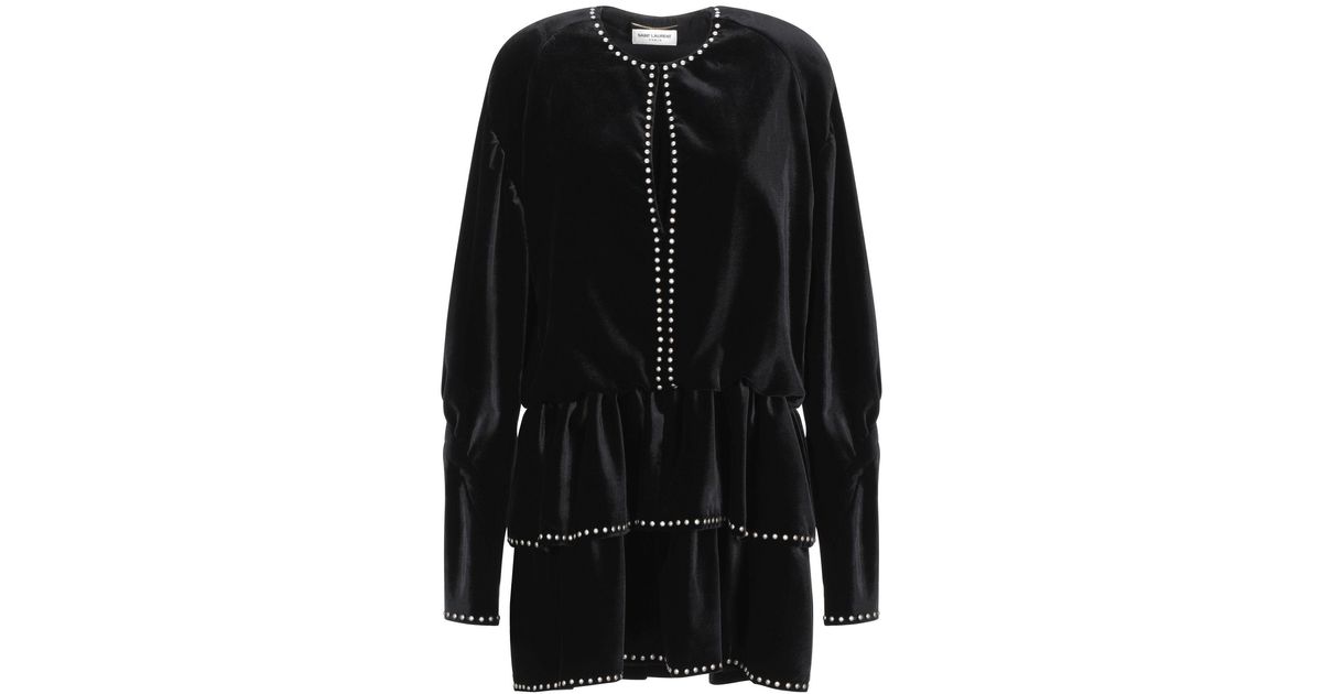 Saint Laurent Velvet Short Dress in Black - Lyst