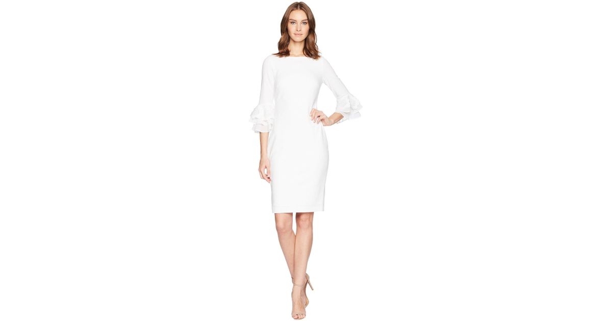 Calvin klein chiffon bell sleeve sheath dress white skirt