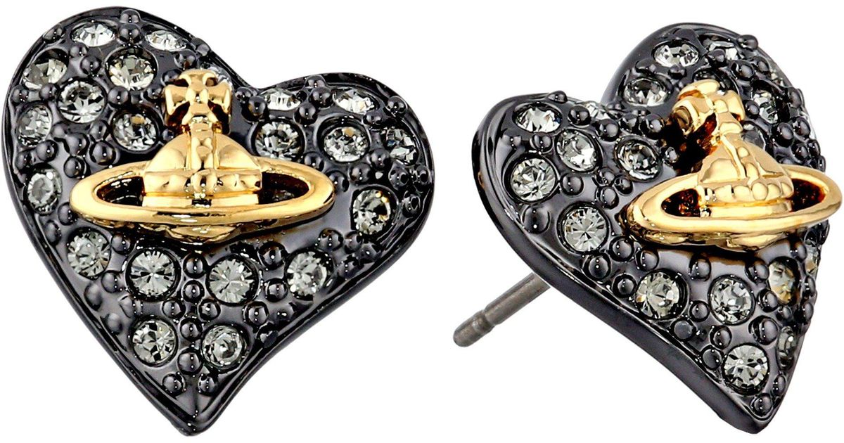 Lyst - Vivienne Westwood S Tiny Diamante Heart Studs in Metallic - Save 40%