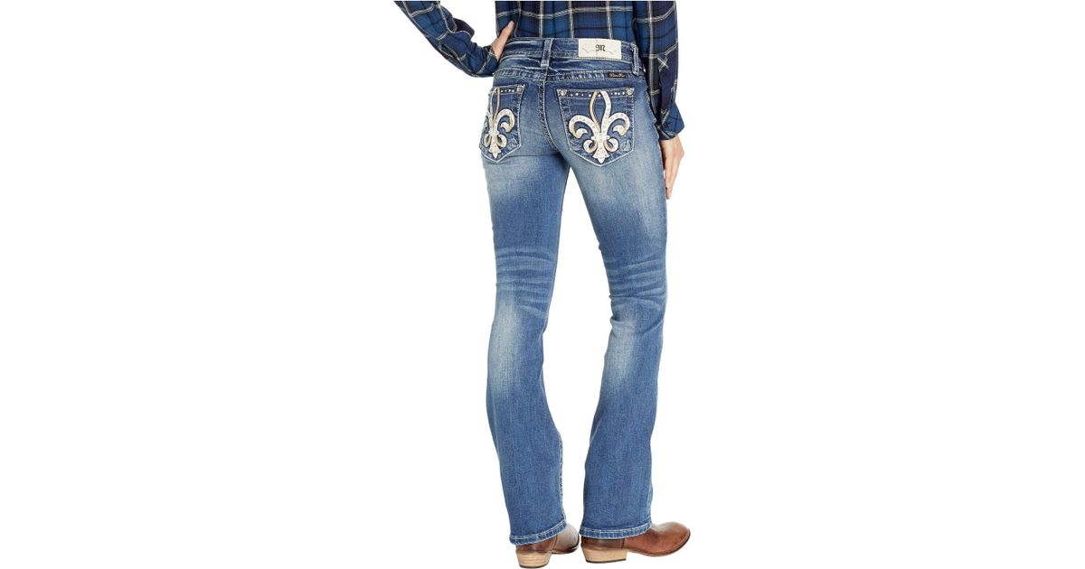 Miss Me Cowhide Fleur De Lis Bootcut Jeans In Dark Blue (dark Blue