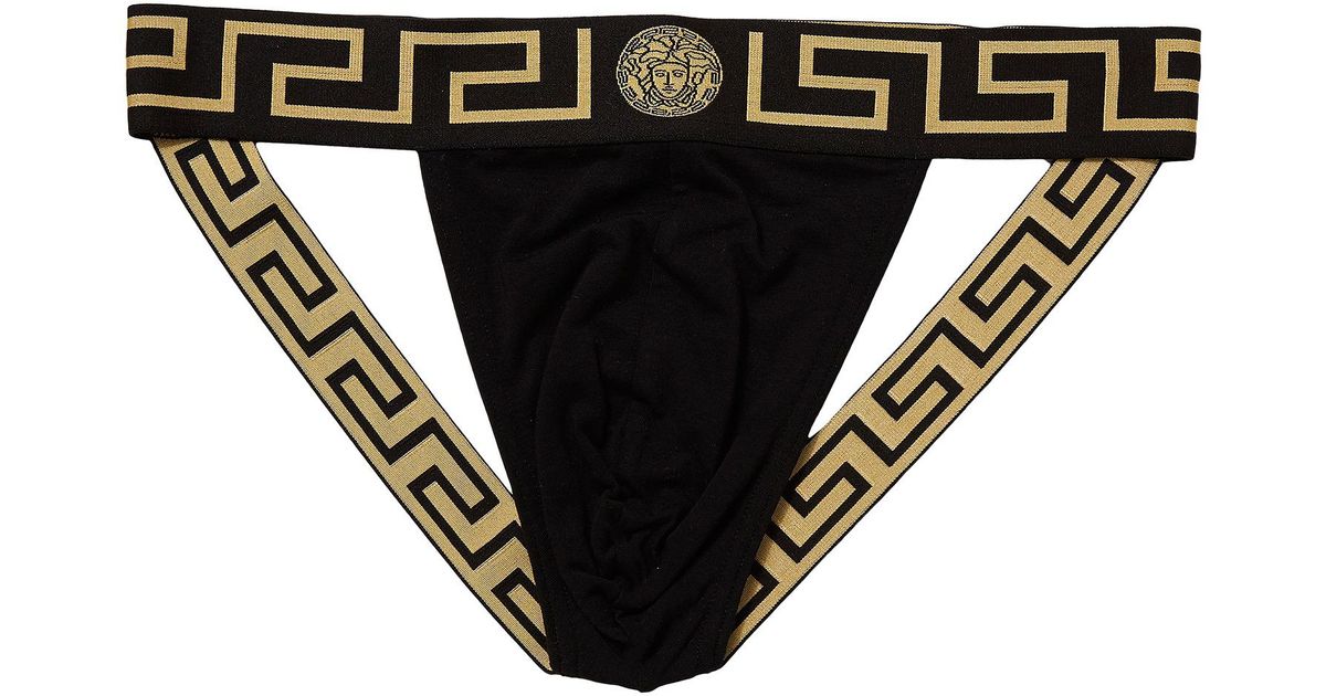 Lyst - Versace Jock Strap (black/gold Greca) Men's Underwear in Black ...