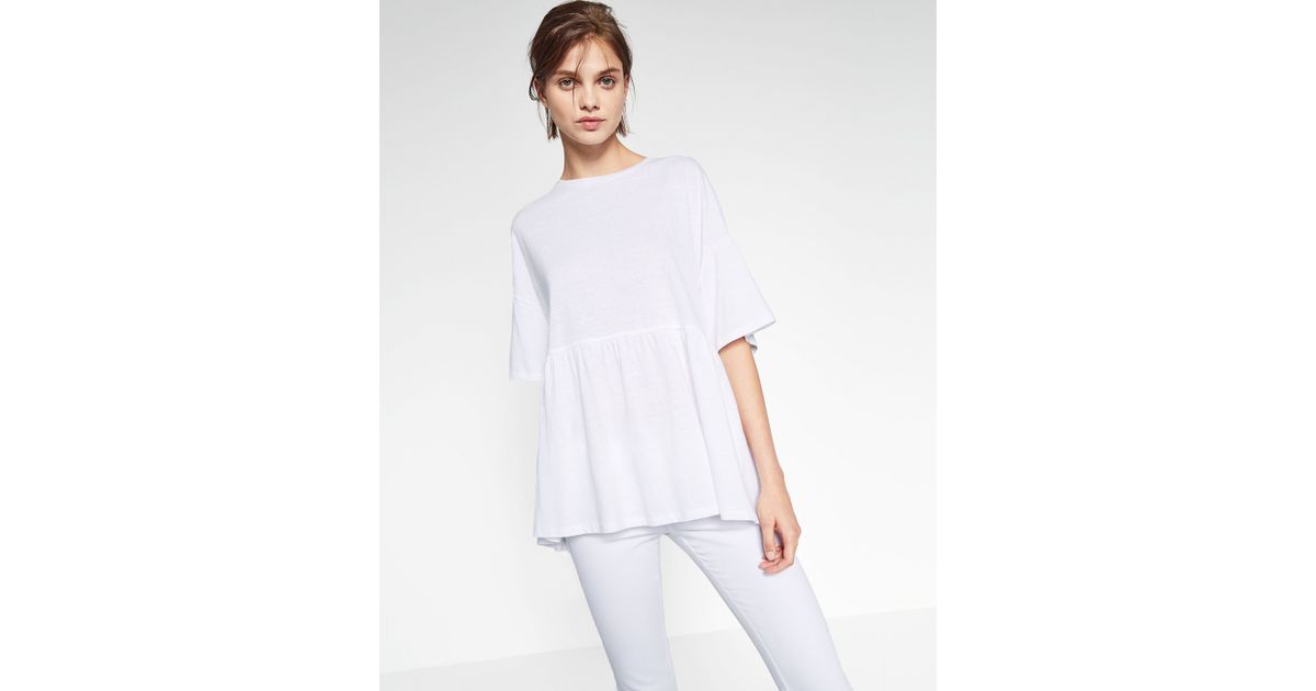 zara flounce hem t shirt in white lyst zara flounce hem t shirt in white lyst