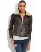 MICHAEL Michael Kors Leather Scuba Jacket with Faux Shearling Trim - Lyst