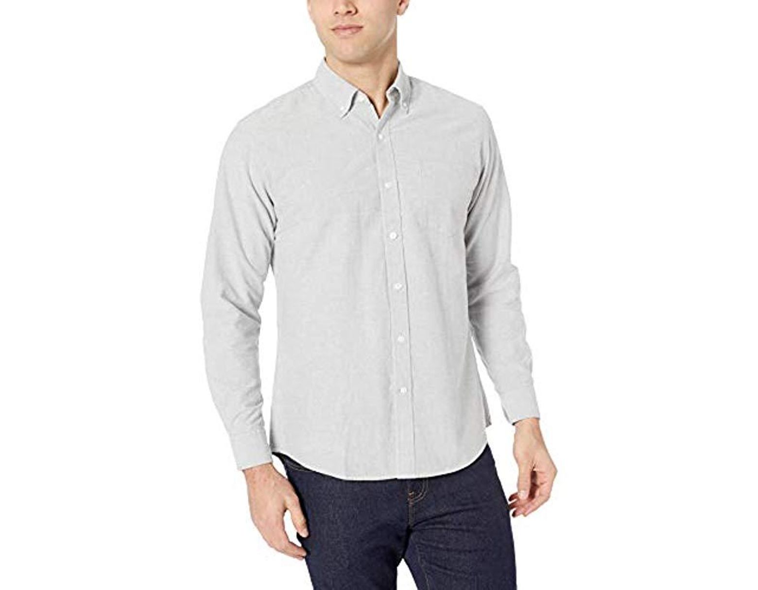 Essentials Regular-Fit Long-Sleeve Solid Pocket Oxford