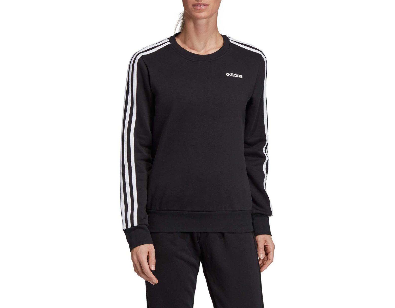 adidas Essentials 3 stripes Crew Neck Sweatshirt in Black Lyst adidas Essentials 3 stripes Crew Neck Sweatshirt in Black Lyst