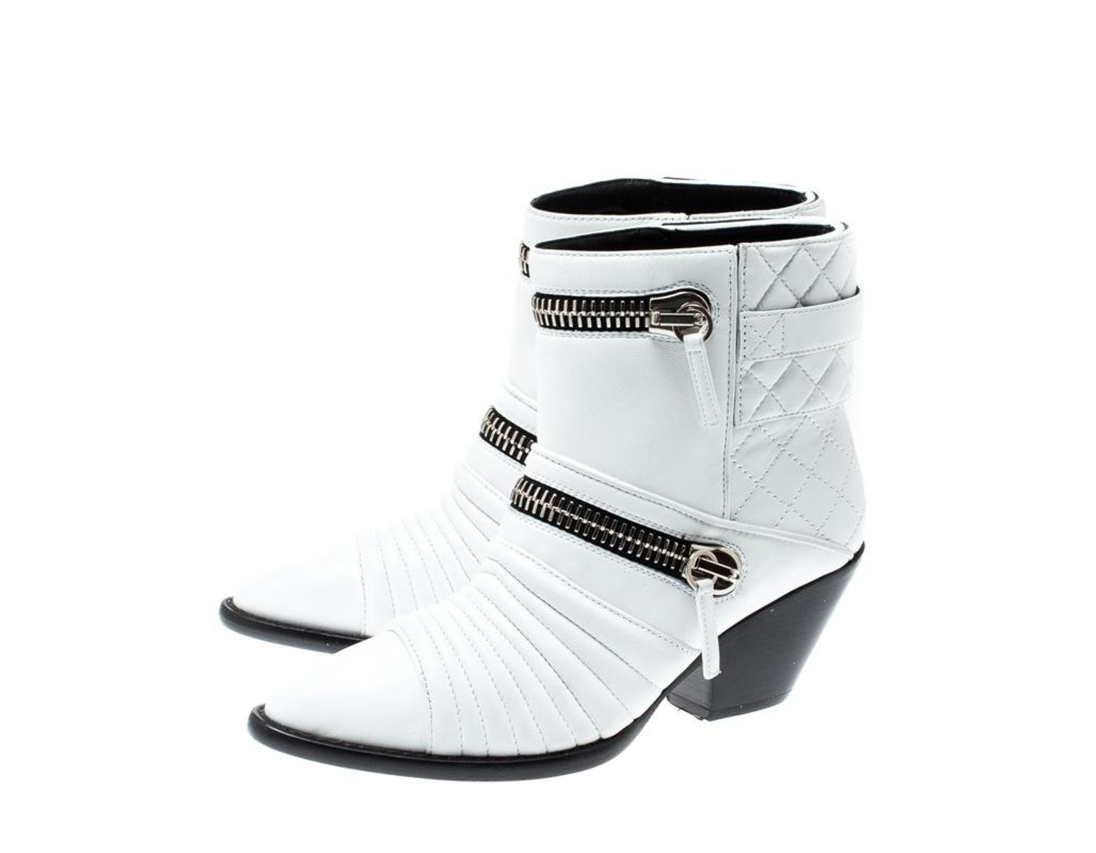 Women's White Quilted Leather Ankle Boots Size 38.5 Women's White Quilted Leather Ankle Boots Size 38.5