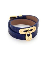 Michael Kors | Blue Cityscape Hardware Padlock Crocodile-Embossed Leather Double-Wrap Bracelet | Lyst