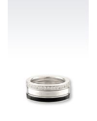 Emporio Armani | Metallic Ring In Silver And Onyx | Lyst