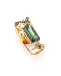 Alexis Bittar | Green Elements Punk Labradorite, Pyrite & Crystal Stacked Baguette Ring | Lyst