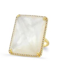 Anne Sisteron - 14kt Yellow Gold White Mother Of Pearl White Topaz Diamond Rectangle Cocktail Ring - Lyst