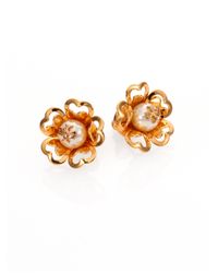 Tory Burch | Metallic Katie Floral Button Earrings | Lyst