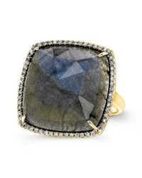 Anne Sisteron | Metallic 14kt Yellow Gold Labradorite Diamond Cushion Cut Cocktail Ring | Lyst