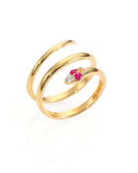 Elizabeth and James | Metallic Topaz Ruby Coiled Snake Ring | Lyst