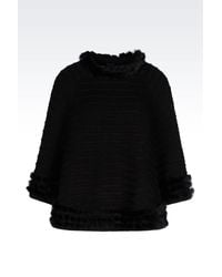 Armani Jeans | Black Poncho With Rabbit Fur Trim | Lyst