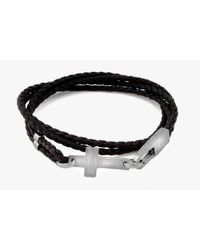 Tateossian | Cross Shaped Id Bracelet In Black And Brown Leather With Silver Clasp for Men | Lyst