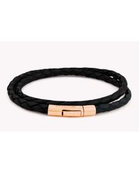 Tateossian | Double Wrap Scoubidou Black Leather Bracelet With 18k Rose Gold Clasp for Men | Lyst