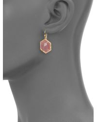 Mija | Dark Pink Jade & White Sapphire Hexagon Drop Earrings | Lyst