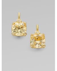 Judith Ripka | Metallic Lola Canary Crystal, Diamond & 14K Yellow Gold Cushion Drop Earrings | Lyst