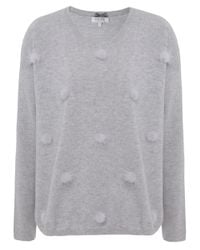 Cocoa Cashmere Gray Pom Pom Rib Sleeve Sweater