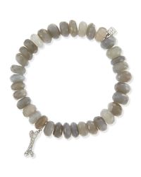 Sydney Evan | Gray Pave Dog Bone Moonstone Bead Bracelet with Diamonds | Lyst