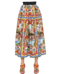 Dolce & Gabbana | Blue Mondello Printed Cotton Poplin Skirt | Lyst
