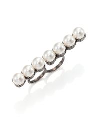 Lanvin | Metallic Faux Pearl Multi-finger Ring | Lyst