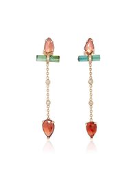 Jacquie Aiche | Freeform Pink Tourmaline Pave Green Tourmaline Bar 2 Diamond Bezel Chain Earrings | Lyst