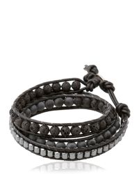Colana | Black Double Wrap Leather And Lava Bracelet | Lyst