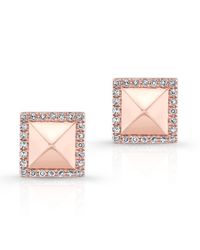 Anne Sisteron - Pink 14kt Rose Gold Diamond Edged Pyramid Stud Earrings - Lyst