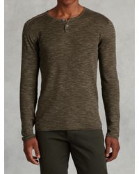 John Varvatos | Green Linen Cotton Henley Sweater for Men | Lyst