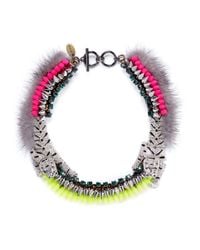 Venna | Multicolor Crystal Pavé Tiger Fur Trim Spike Necklace | Lyst