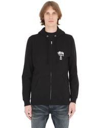 Stussy | Black Hooded Zip-up Cotton Blend Sweatshirt | Lyst