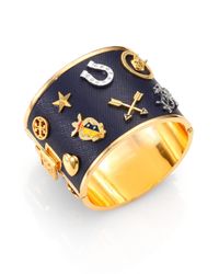Tory Burch | Blue Dellora Charm Saffiano Leather Bracelet | Lyst