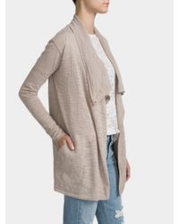 White + Warren | Brown Cotton Slub Drape Front Cardigan | Lyst
