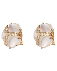 Alexis Bittar White Crystal Mosaic Button Clip Earring