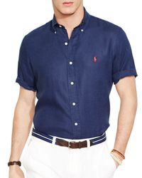 Ralph Lauren | Blue Polo Short Sleeved Linen Shirt - Classic Fit for Men | Lyst