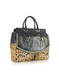 Roberto Cavalli - Aphrodite Jaguar Printed Haircalf And Black Leather Tote - Lyst