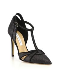 Diane von Furstenberg | Black Baylee Glitter Suede T-strap Pumps | Lyst