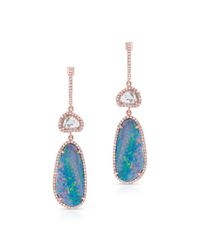 Anne Sisteron - Metallic 14kt Rose Gold Opal And Diamond Slice Drop Earrings - Lyst