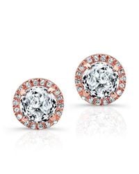 Anne Sisteron - Pink 14kt Rose Gold White Topaz Diamond Stud Earrings - Lyst