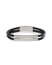 Emporio Armani - Gray Stainless Steel And Leather Men's Bracelet for Men - Lyst
